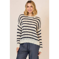 Classic Stripe Open Knit Sweater: Off White/Navy