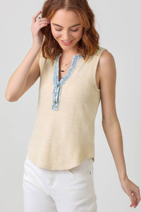 Lennon Washed Thermal Sleeveless Henley – Natural