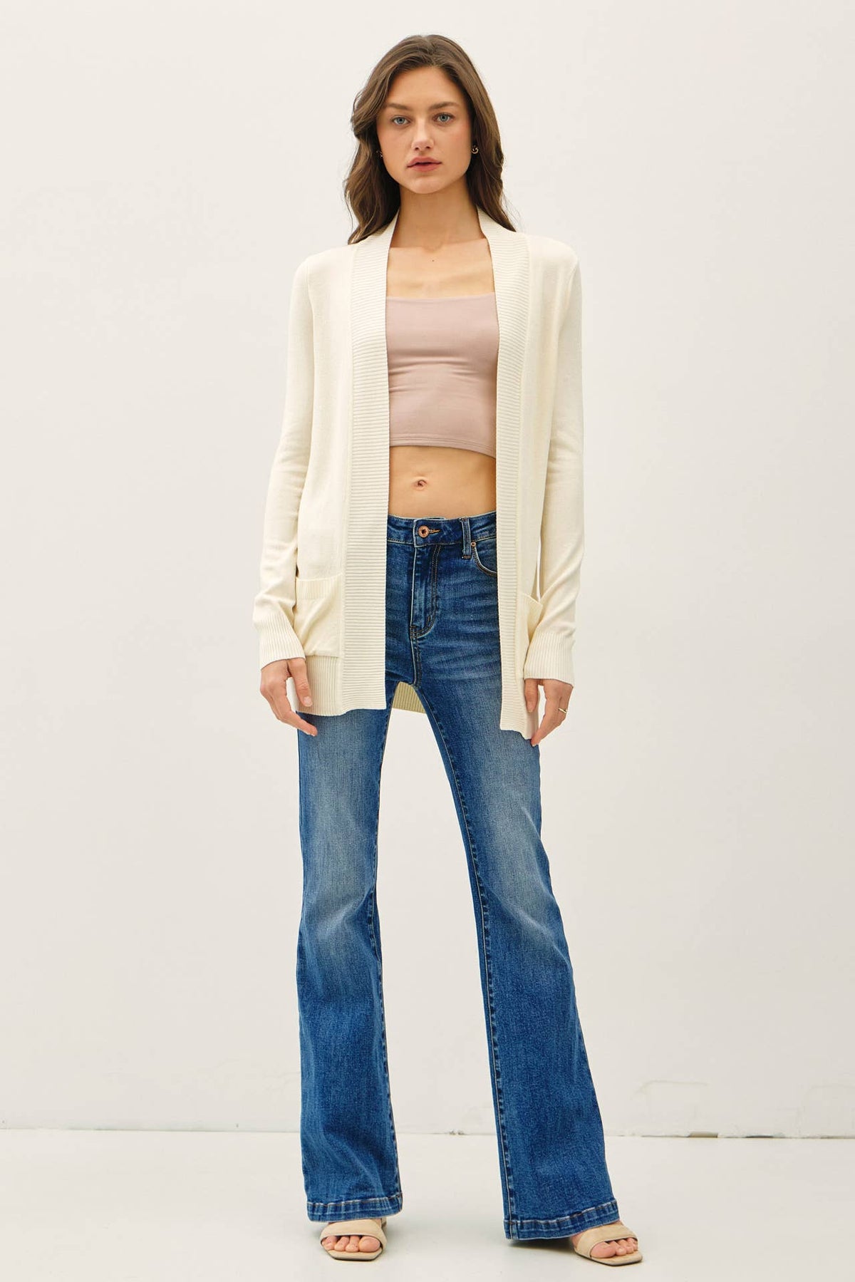 The Tessa Lightweight Open Front Cardigan – Violet, Mocha & Cream