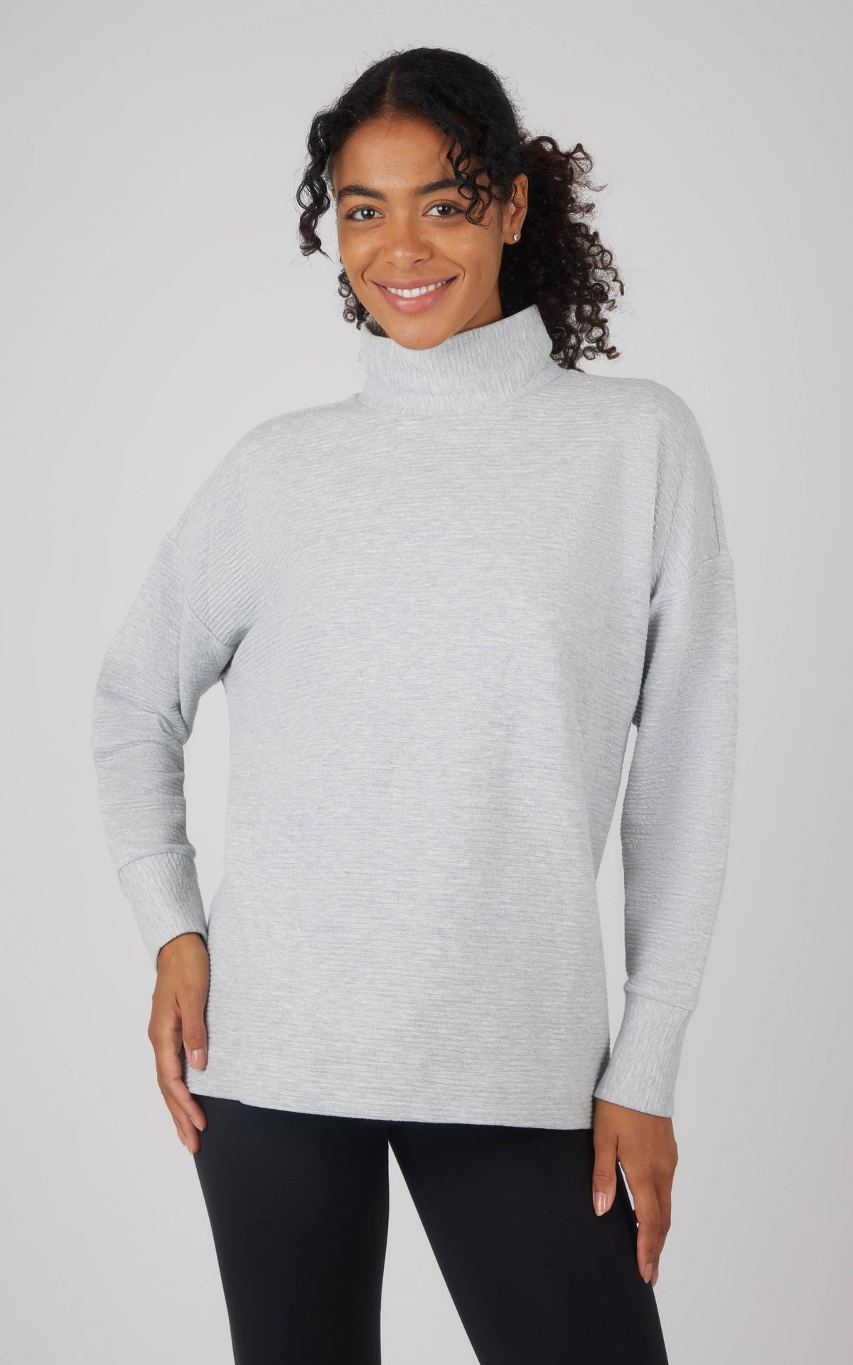 The Elara Cozy Quilted Funnel Neck Tunic – Brushed Knit Pullover