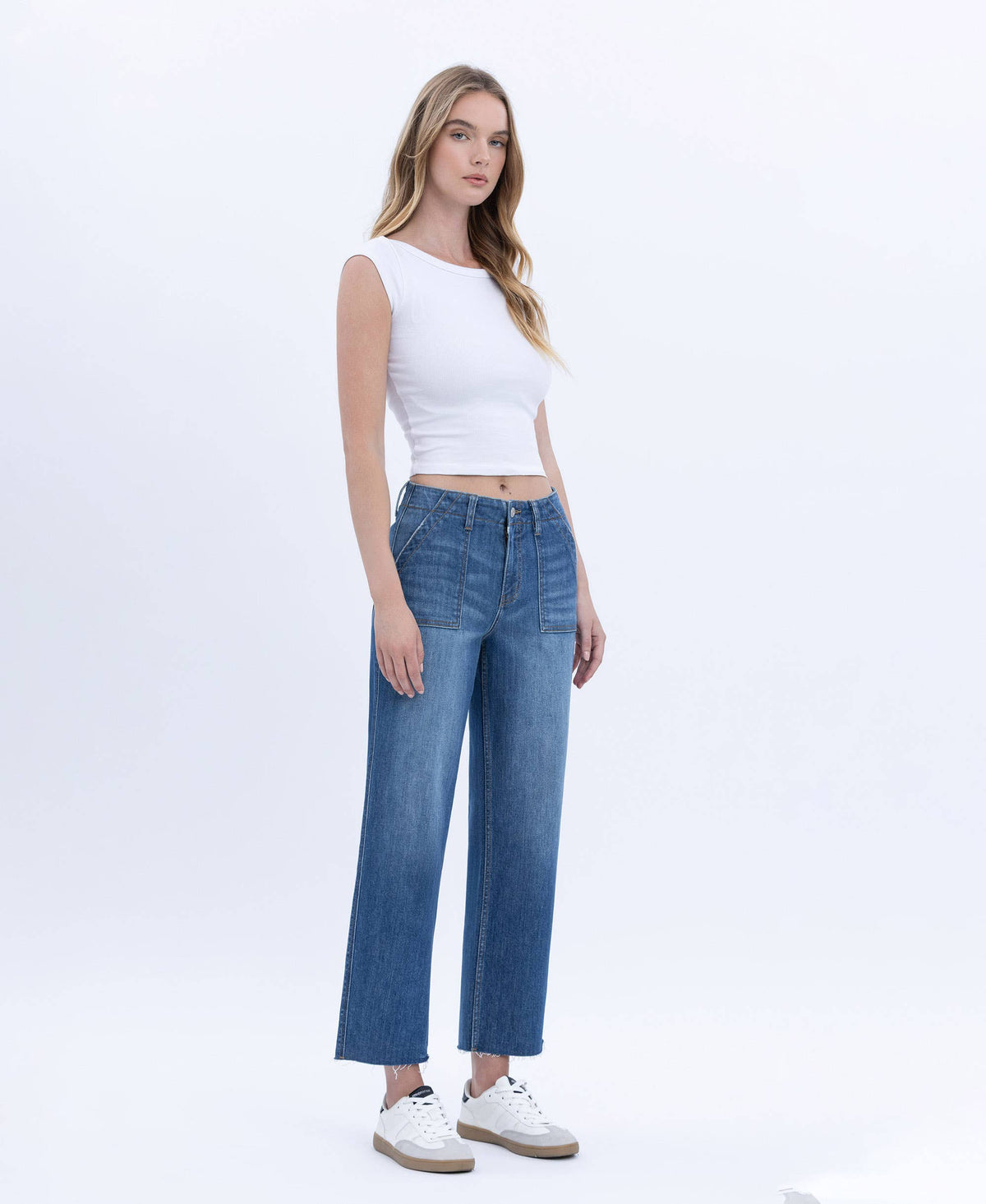 Vervet "Lainey" Utility Pocket Straight Jeans: Dark Wash