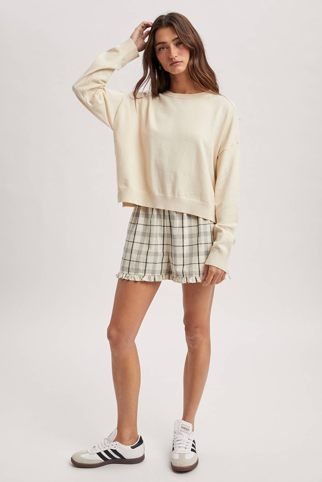 The Sadie Plaid Ruffle Shorts: Cream/Black