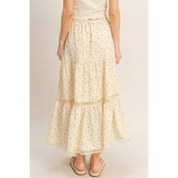 The Willow Lace Tiered Skirt: Cream/Brown Floral