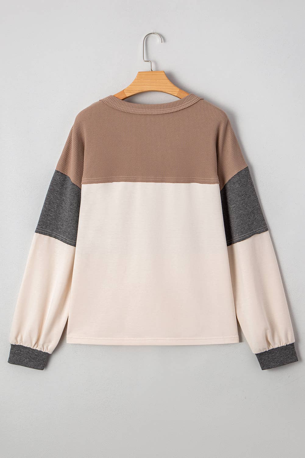 Layla Colorblock Waffle Knit Henley – Patchwork Long Sleeve Top (S-XL)