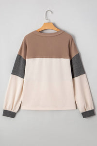 Layla Colorblock Waffle Knit Henley – Patchwork Long Sleeve Top (S-XL)