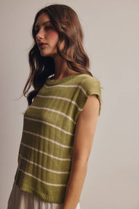 The Harlow Striped Knit Top:Green – Sleeveless Lightweight Sweater Tank
