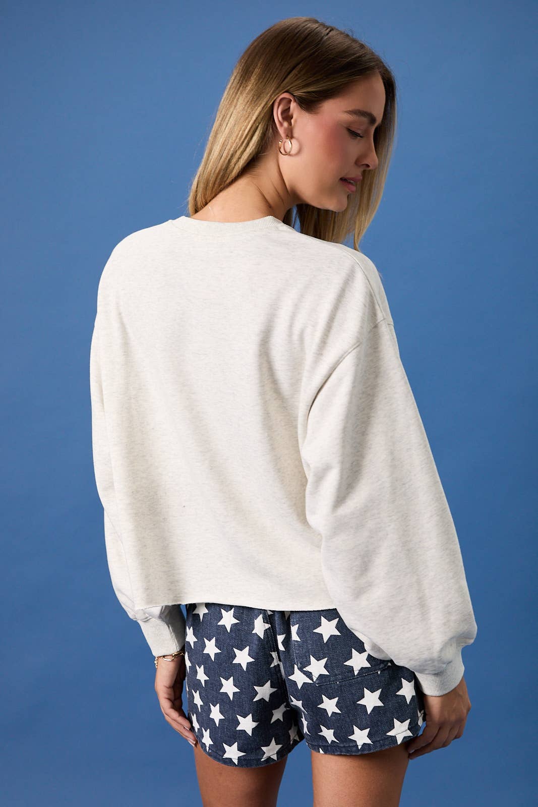 USA Patchwork Sweatshirt : Lt Grey – Patriotic Cropped Pullover Lounge Top