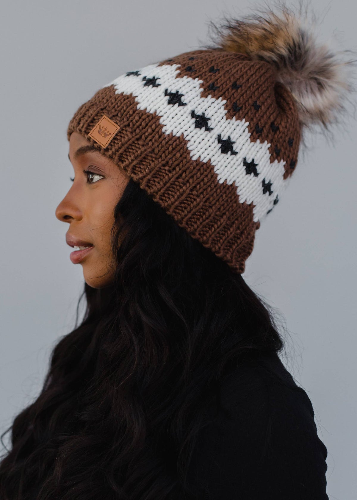 Snow Day Pom Hat: Light Brown