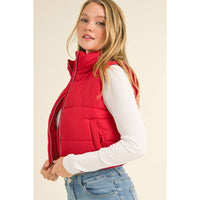 Tessa Puffer Cropped Vest: Deep Red