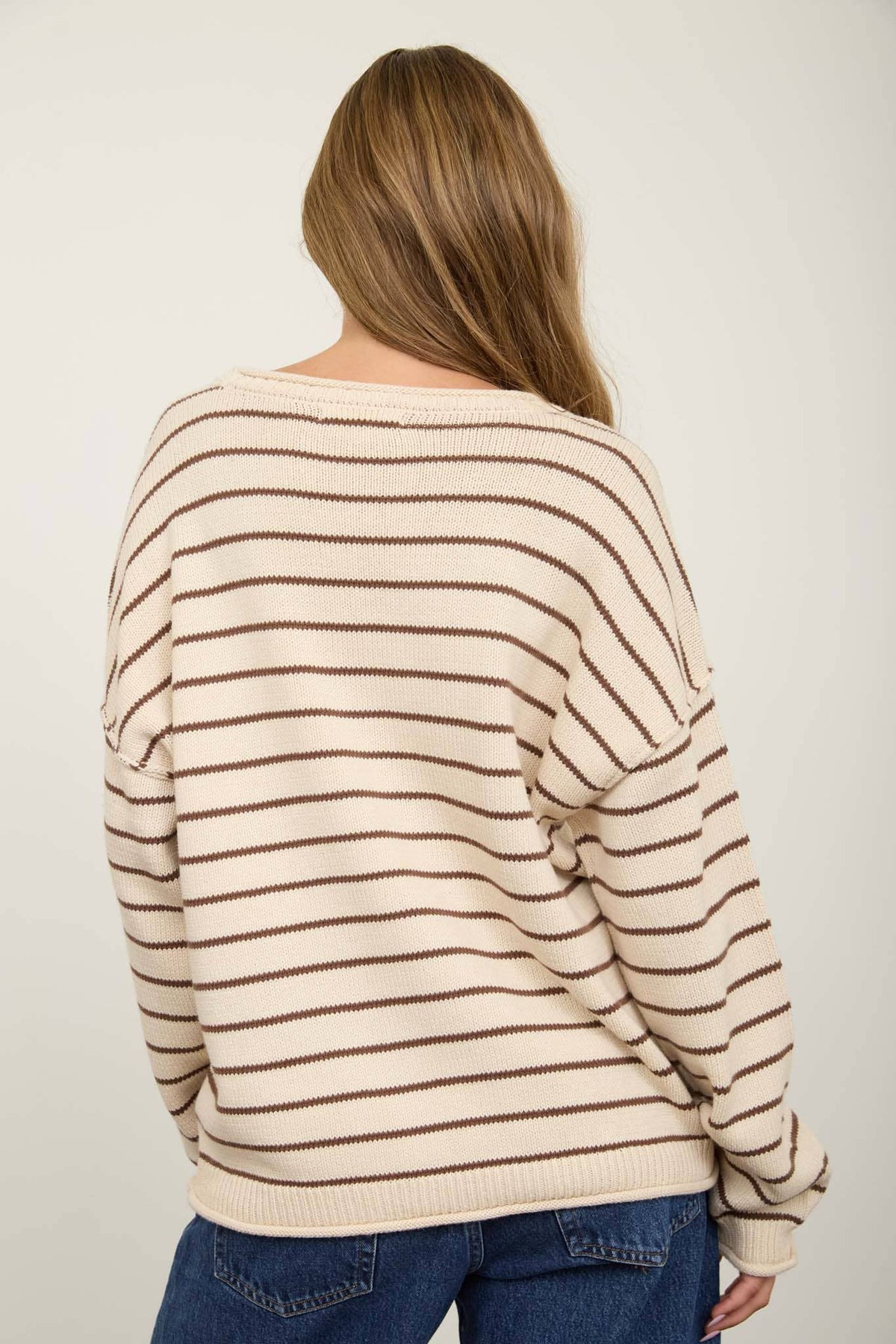 No Plans Stripe Sweater: Cream / Brown Stripe