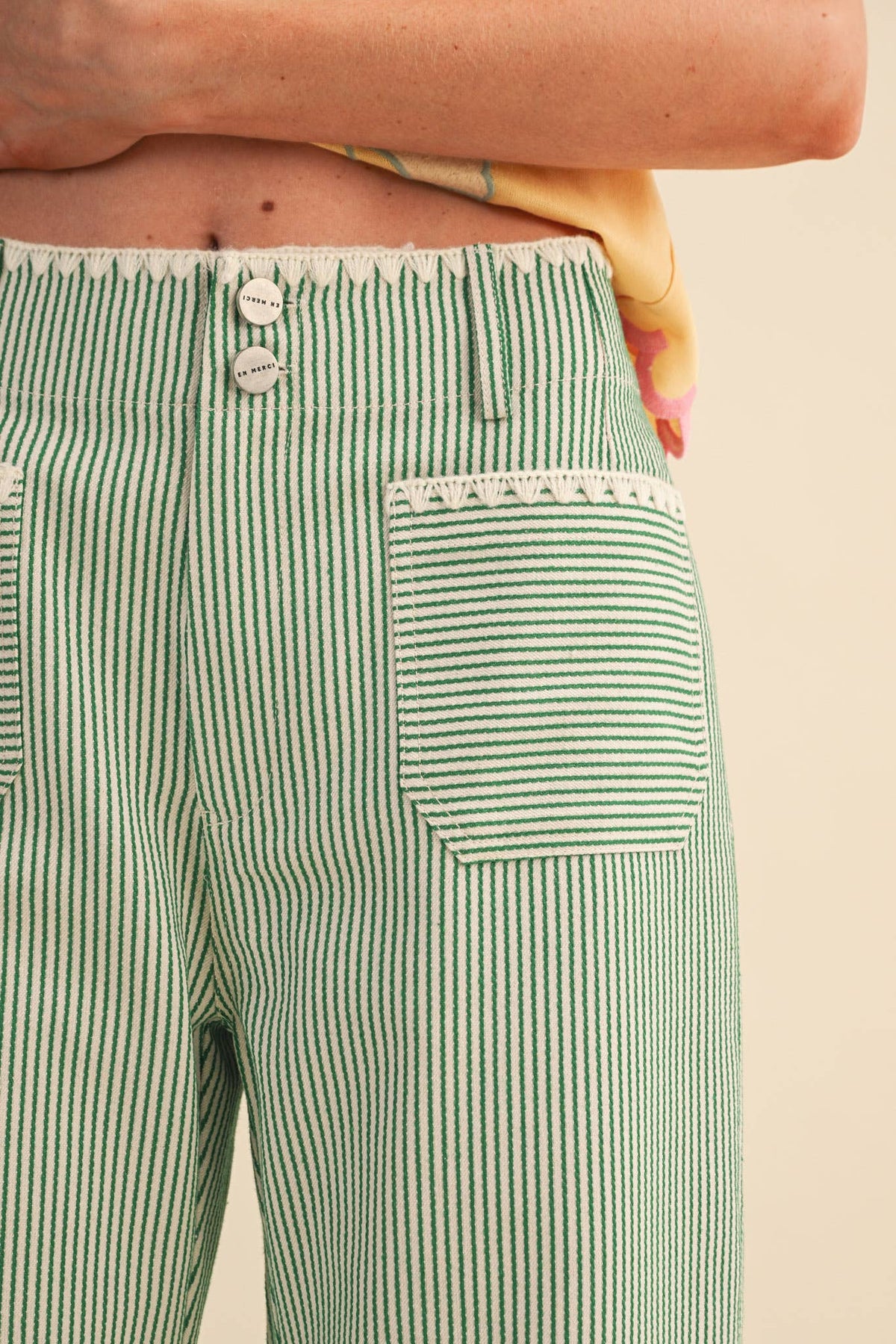 Savannah Stripe Wide Leg Pants: Green Stripe