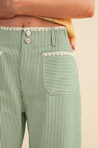 Savannah Stripe Wide Leg Pants: Green Stripe