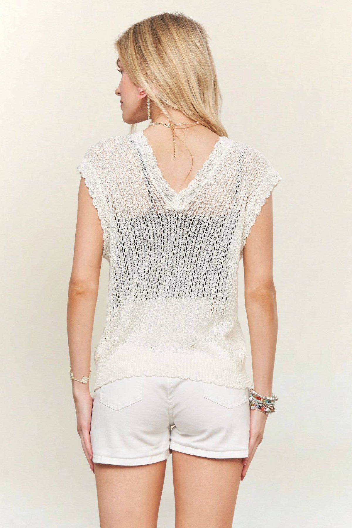 The Coastal Breeze Crochet Sweater Vest: White