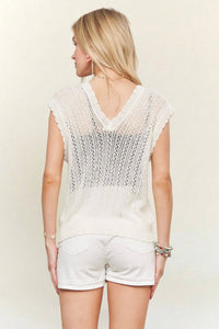 The Coastal Breeze Crochet Sweater Vest: White