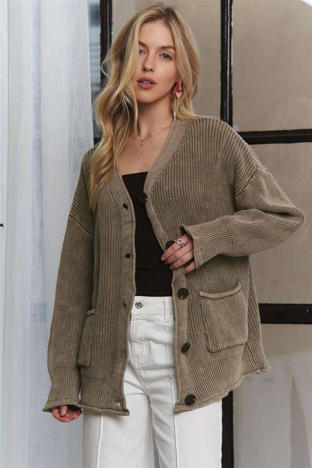 Consider This Cotton Chunky Knit Cardigan: Mocha