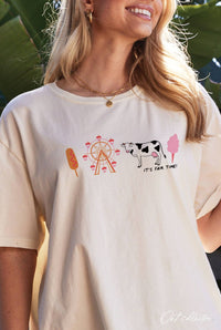 It’s Fair Time Graphic Tee – Oversized Mineral Washed Puff Print Top