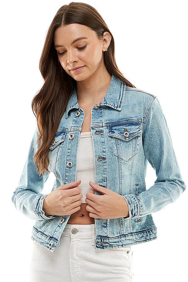 Jen Comfort Stretch Denim Jacket: Light Wash