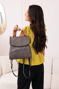 Jen & Co. Blossom Whipstitch Trim Backpack – Structured Vegan Leather Bag