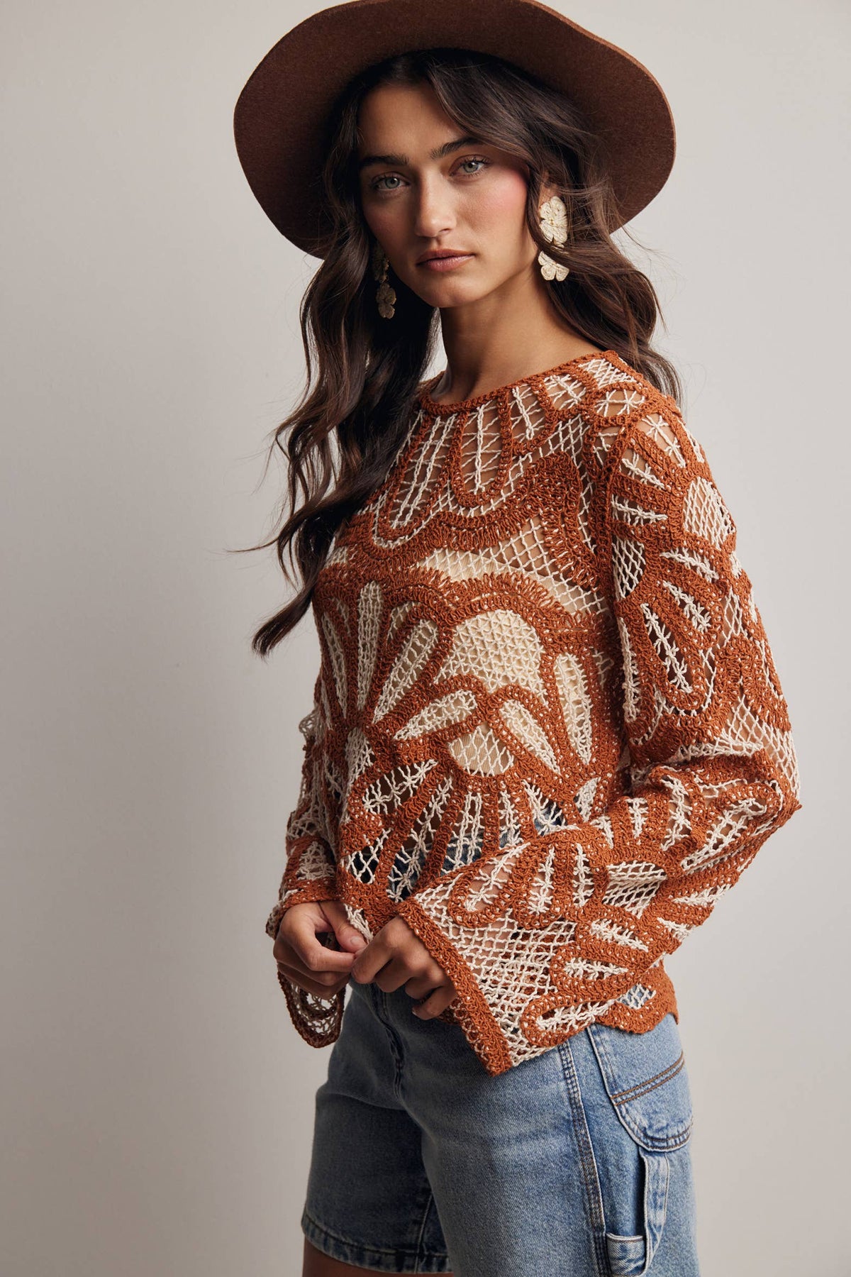 Camille Floral Crochet Knit Sweater