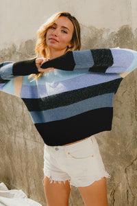 Winter Blues Stripe Sweater: Oatmeal/ Blue