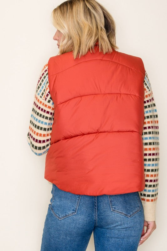 Sadie Quilted Puffer Vest | Women’s Zip-Up Polar Collar Vest with Pockets