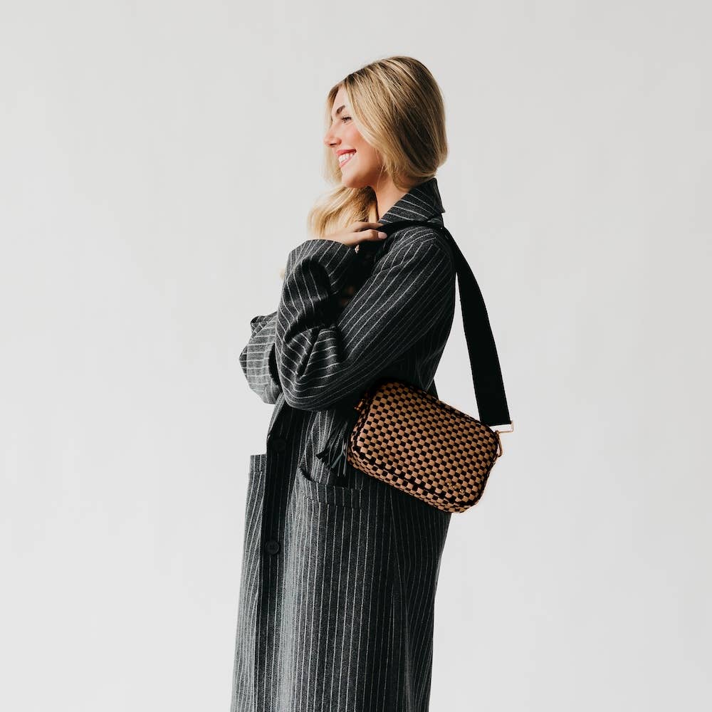 The Woven Willow Camera Crossbody Bag – Checkered Coffee Vegan Leather