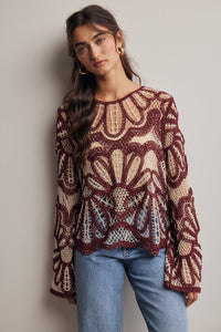 Camille Floral Crochet Knit Sweater