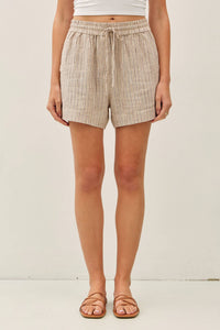 The Maris Striped Linen Blend Shorts – Drawstring Elastic Waist Lightweight Shorts