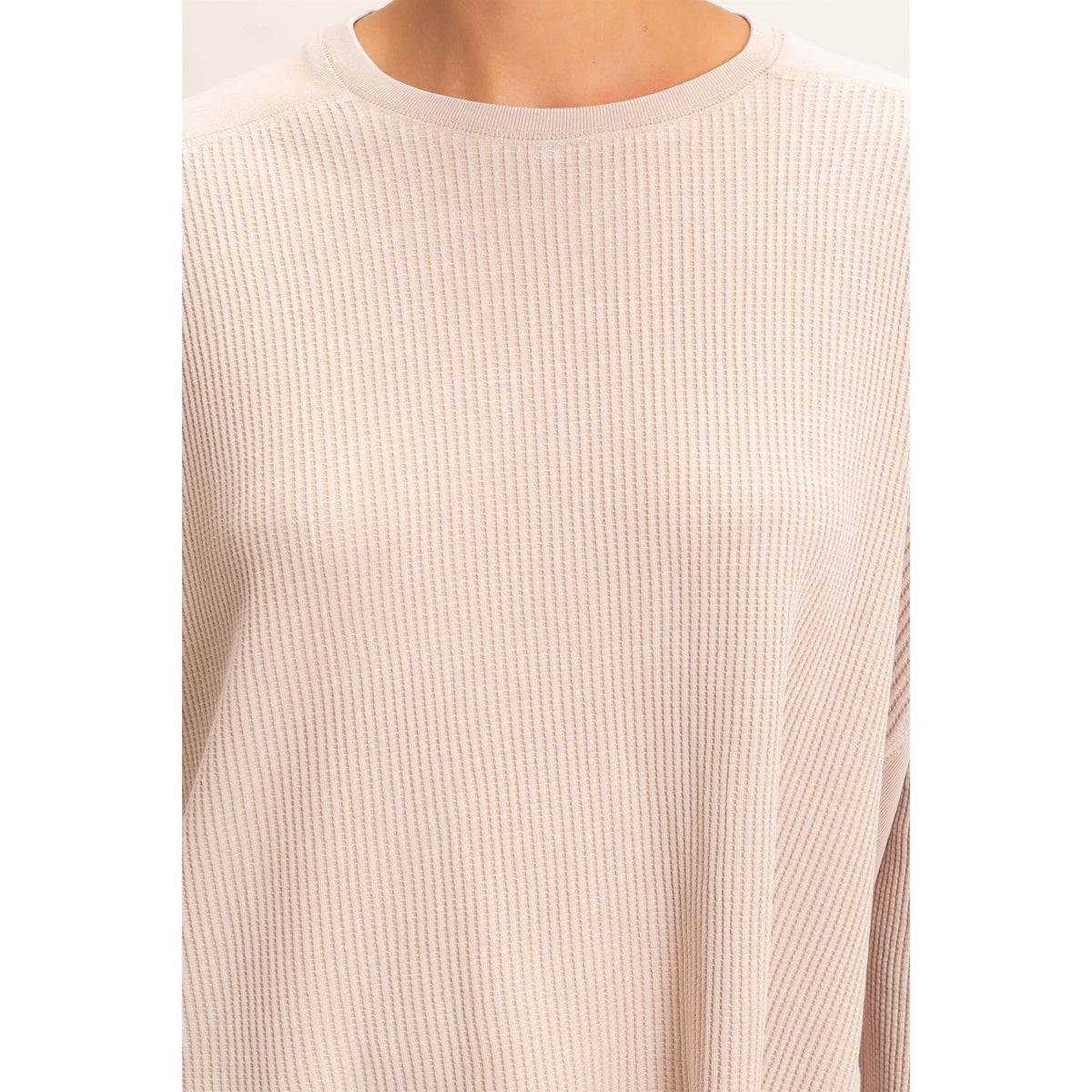 Slow Mornings Waffle Knit Top: Cream Taupe