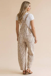 Willow Floral Barrel Leg Overalls: Oatmeal