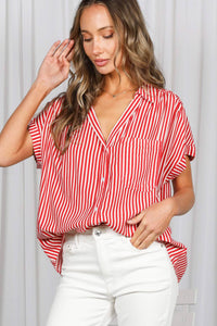 Collared Short Roll-Up Sleeve Button-Down Shirt VT83098: Brown / L