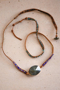 Leather Cord Wrap Bracelet, Healing Stone Bracelet