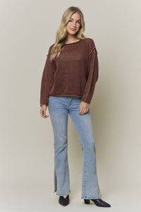 No Plans Textured Cotton Sweater: Brick