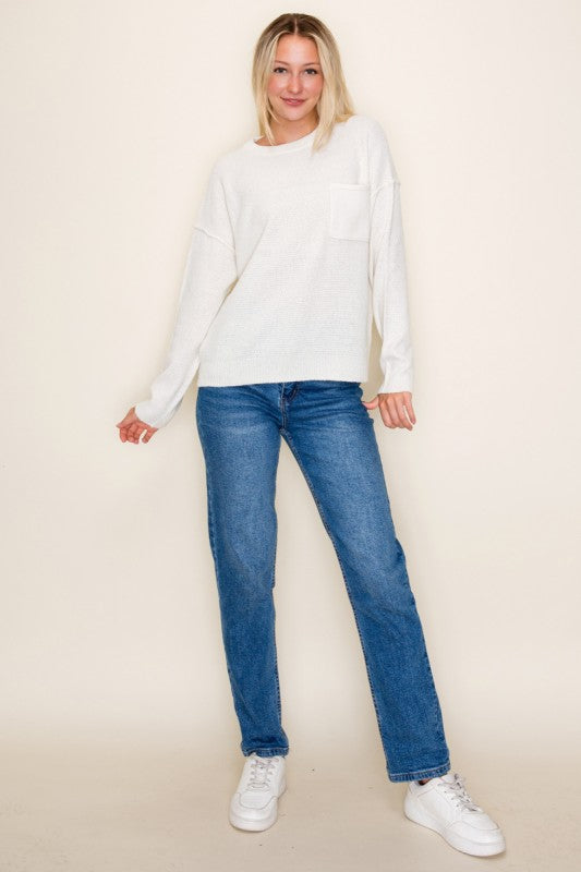 The Sutton Waffle Pocket Sweater – Ivory & Taupe