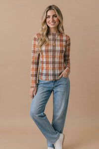 Autumn Theory Plaid Mesh Layering Top: Oatmeal/ Rust