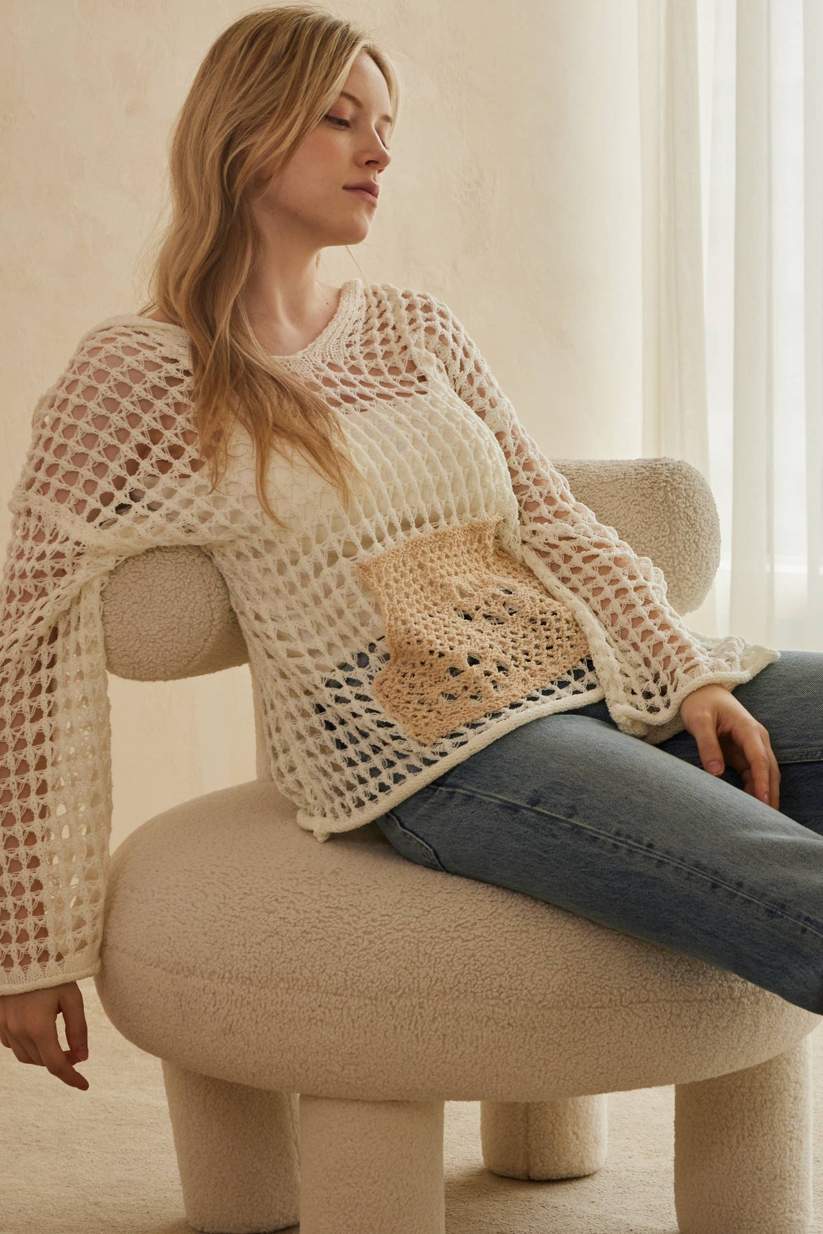 The Coastal Hideaway Crochet Hoodie: Cream
