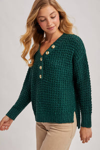 THERMAL HENELY SWEATER TOP: BEIGE / M/L