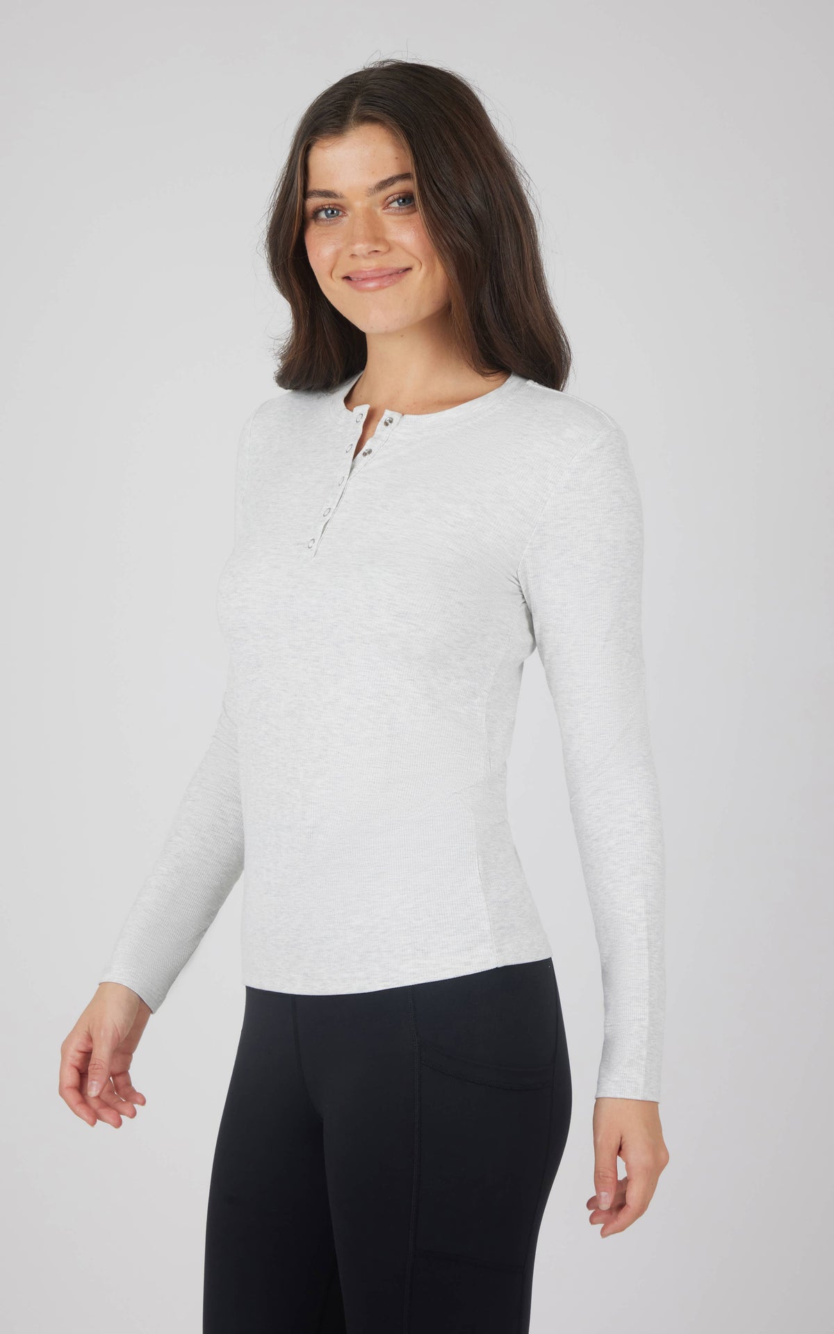 Brinley Rib Knit Henley Long Sleeve Top — Women’s Essential Layering Tee | Soft Stretch Rib