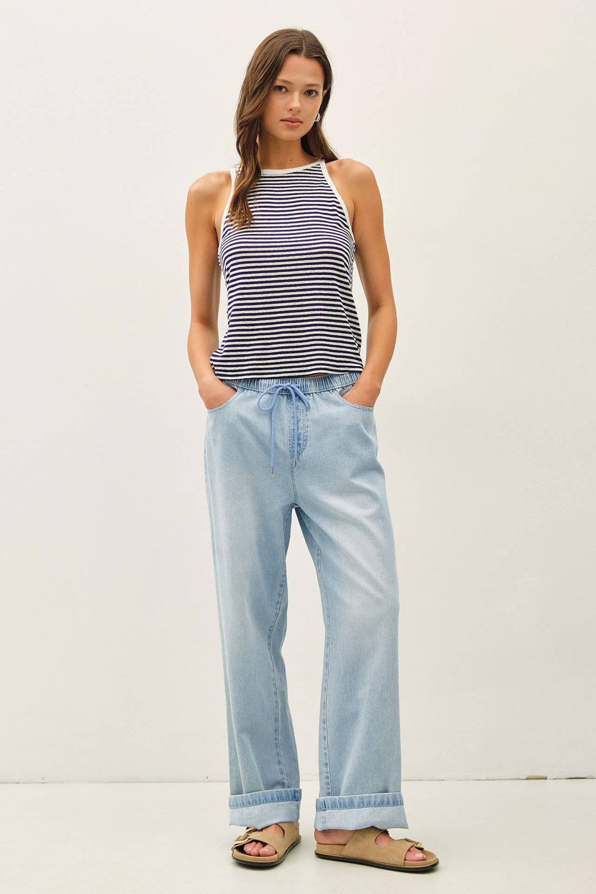 The Hadley Denim Look Lounge Pants – Wide Leg Pull On Cotton Pants