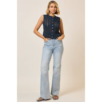 The Isla Lace Button Tank: Navy
