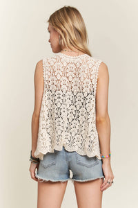 CROCHET VEST SCALLOP HEM - CET3544: Beige / S/M-M/L(3-3)
