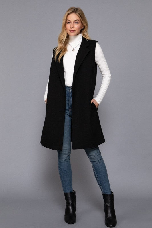 Marigold Sleeveless Notched Collar Vest – Soft Open Front Layering Piece