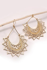 BOHO HALF CIRCLE FLOWER DROP EARRINGS: GOLD