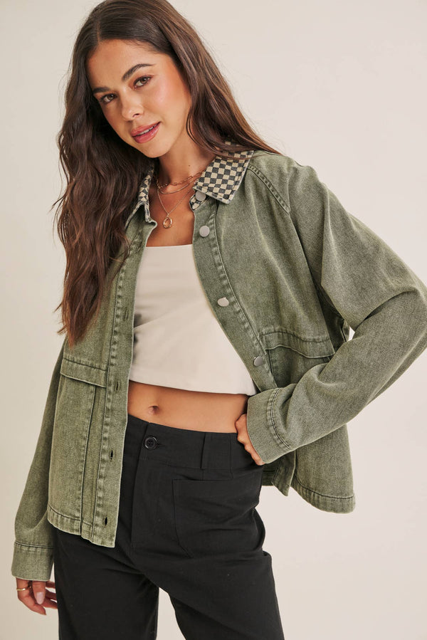HERITAGE FIELD MINERAL-WASHED COTTON TWILL JACKET: WASHED OLIVE