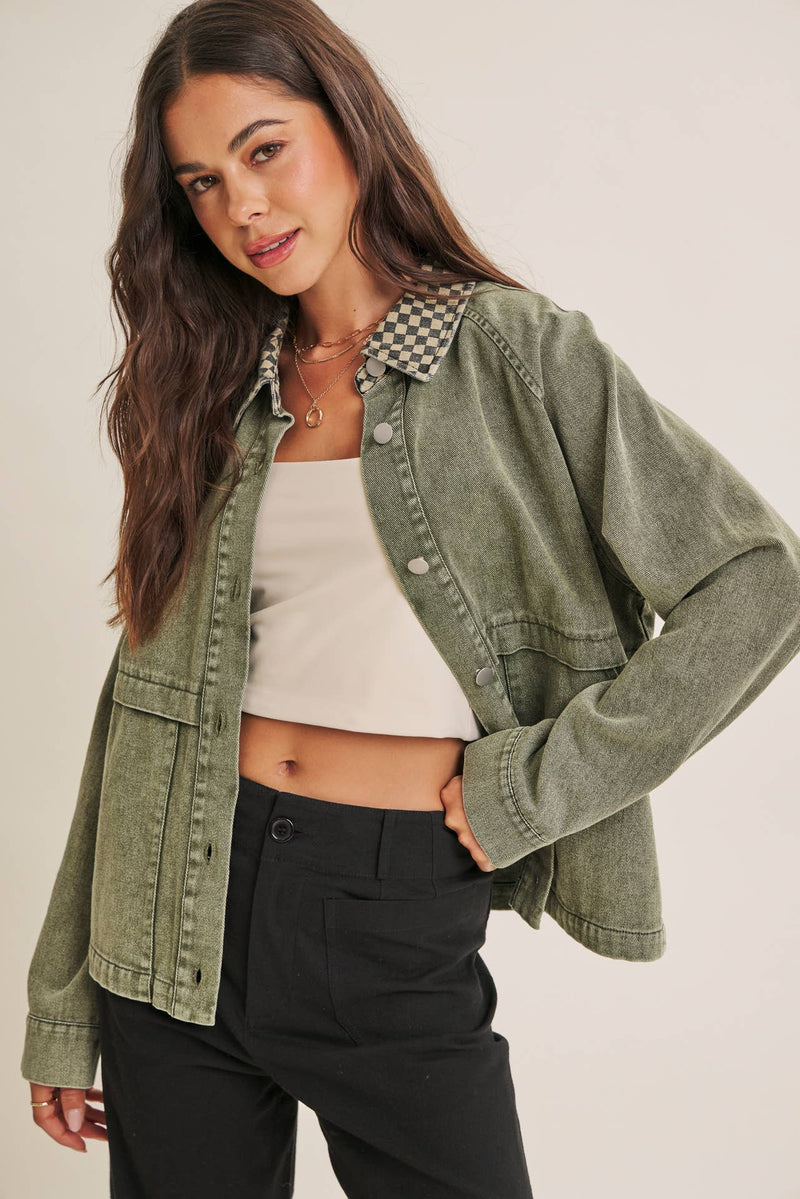 HERITAGE FIELD MINERAL-WASHED COTTON TWILL JACKET: WASHED OLIVE