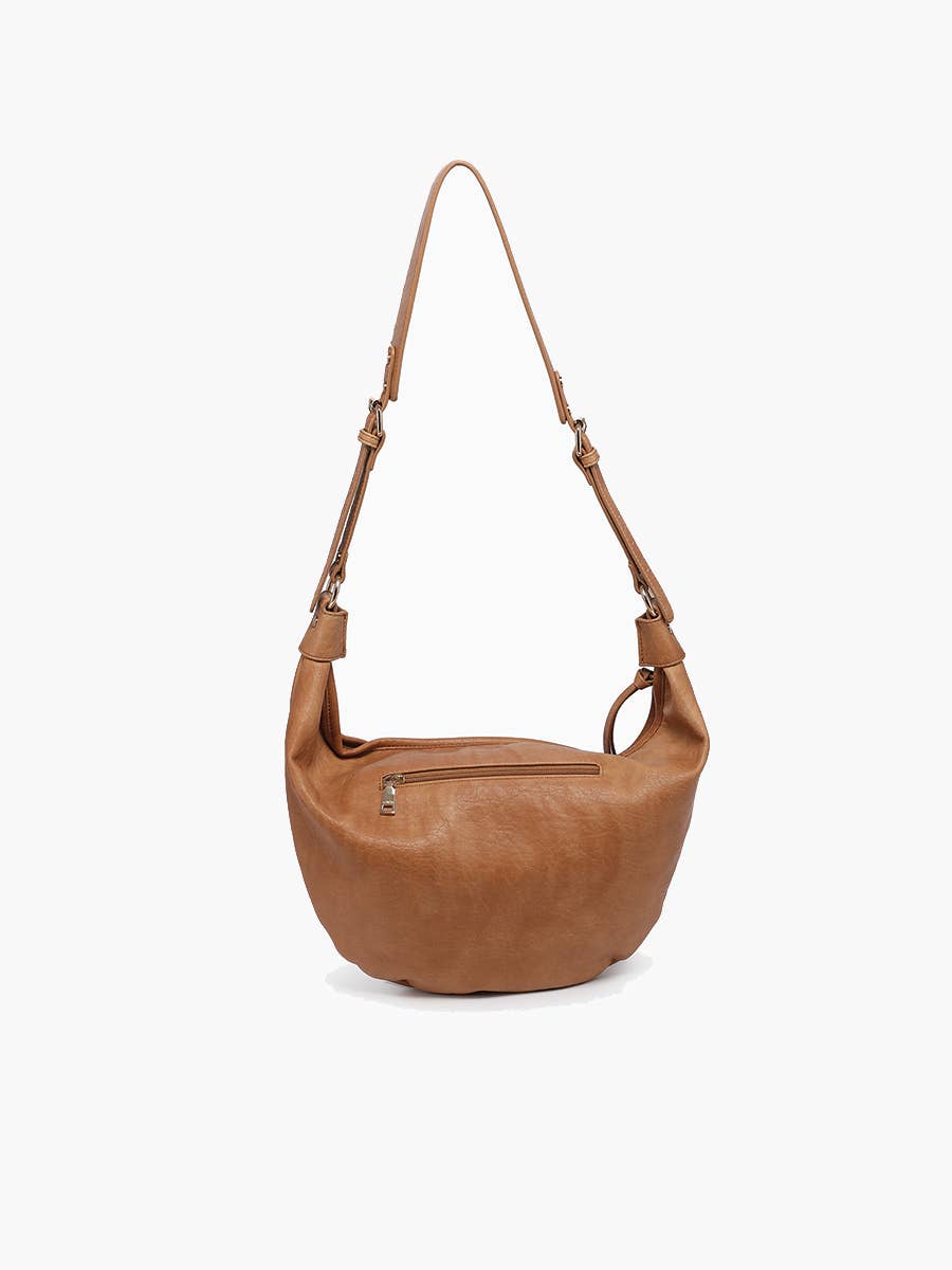 Jen & Co. Leigh Distressed Hobo Bag: Caramel– Vegan Leather Studded Crossbody Tote
