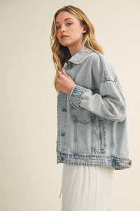 The Everyday Pleated Denim Jacket: Light Wash