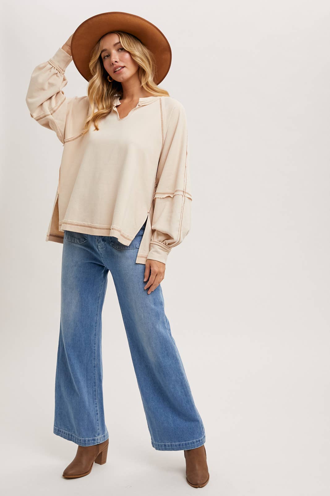 Terri Oversized Long Sleeve Stop: Oatmeal