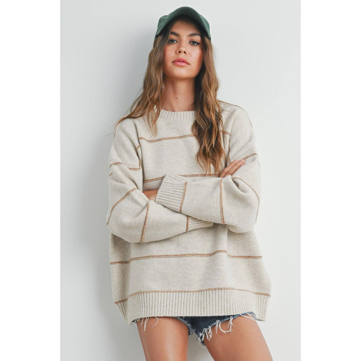 The Sunday Stroll Contrast Stripe Oversized Sweater