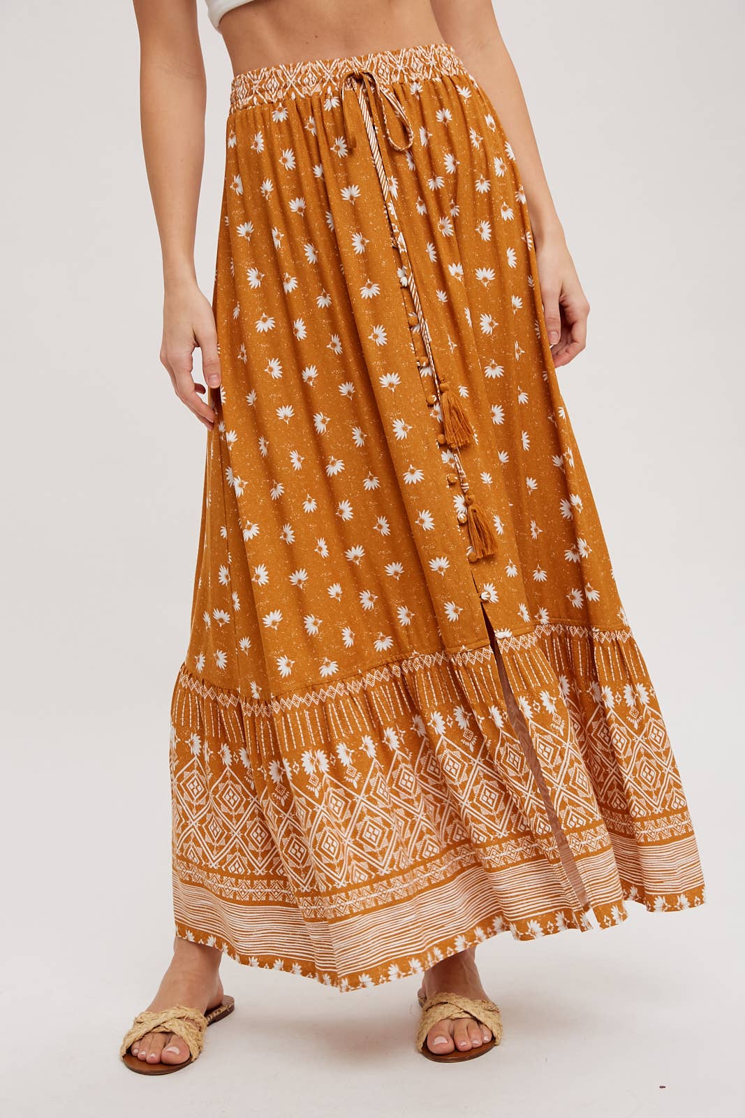 Briar Boho Button-Front Maxi Skirt